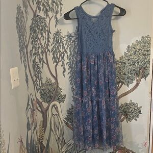 Girls Blue Floral Lace Maxi Dress, sz 8